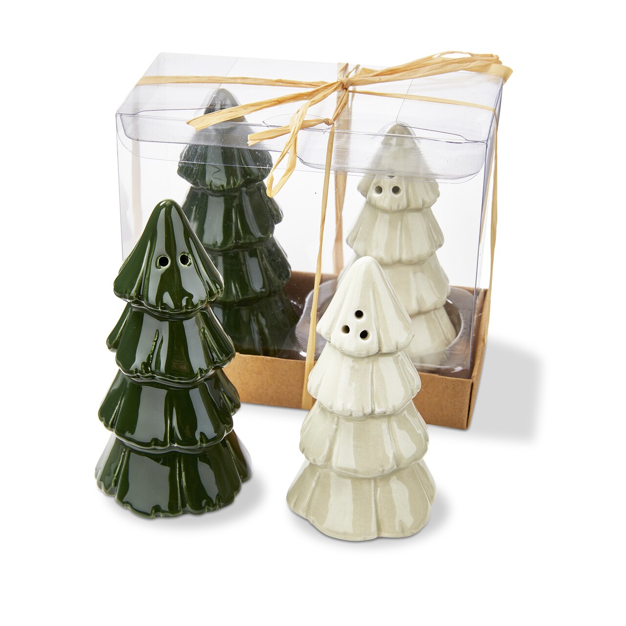 Pine Tree Salt and Pepper Shakers Set Ceramic Christmas Decor Multicolor 3.75 in H Hand Wash Only